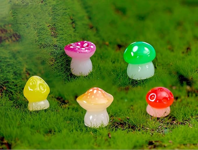150 Pcs 18 Styles Mini Resin Luminous Mushrooms, Glow in The Dark Little Resin Mushroom for Garden Landscape Bonsai Craft Ornament-BloomoryGarden