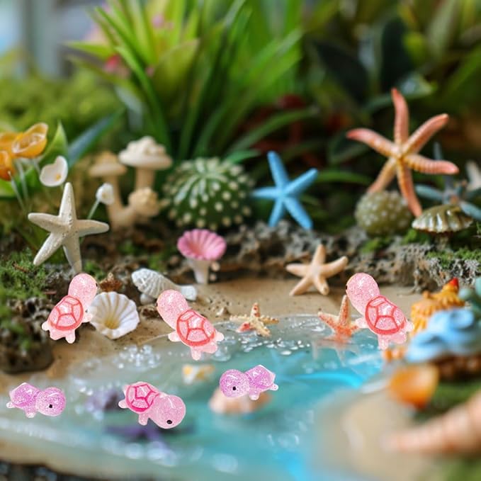 120PCS Glitter Mini Resin Turtles Sea Turtles Figurines Glow in The Dark, Cute Tiny Turtles Bulk for Cake Toppers Ocean Animal Theme Party Decor Garden Micro Landscape DIY (6 Colors)-BloomoryGarden