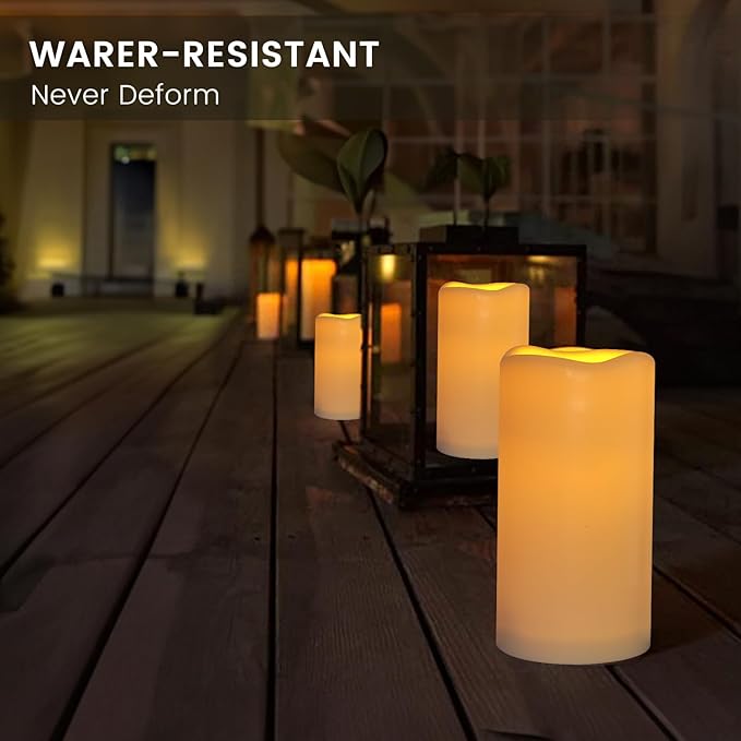 15Pack Waterproof Flameless Remote Control Candles (D3''*H5.5'') Battery Operated Flickering LED Pillar Candle,plastic with 10-Key 24Hours Timer for Outdoor/Indoor Party Garden Lanterns Porch Ivory-BloomoryGarden