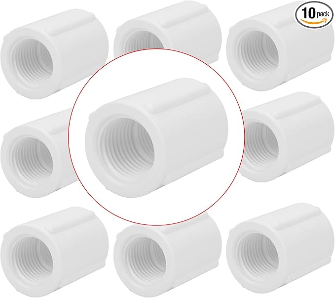 10Pack 1/2" Double Female Thread PVC Pipe Coupling Adapter Pipe Fitting Connector SCH40 1/2Inch Female to Female Threaded PVC Coupling Pipe Fitting for Sprinkler,Irrigation,Swimming Pools-BloomoryGarden