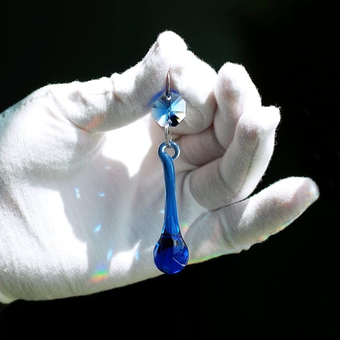12pcs Raindrop Crystal Chandelier Prisms Parts, 53mm Hanging Crystals Beads for Chandeliers, Home Decoration (Mid Blue)-BloomoryGarden