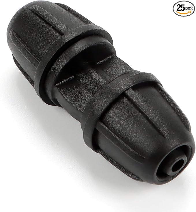 1/4 Inch Drip Irrigation Anti-leak Coupling Fittings, 25 Pieces 1/4'' Drip Line Barbed Locked Coupler Connectors for 1/4 Inch Irrigation Tubing for Garden Drip Systems-BloomoryGarden
