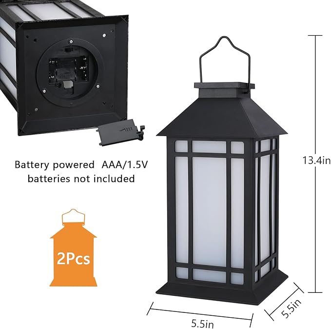 13-Inch IP65 Waterproof Battery-Powered Outdoor Lantern with Led Flameless Candle and 6-Hour Timer - Decorative Lantern for Patio & Garden(2 Pack)-BloomoryGarden