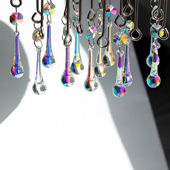 12pcs Raindrop Crystal Chandelier Prisms Parts, Hanging Crystals Beads for Chandeliers, Home Decoration-BloomoryGarden