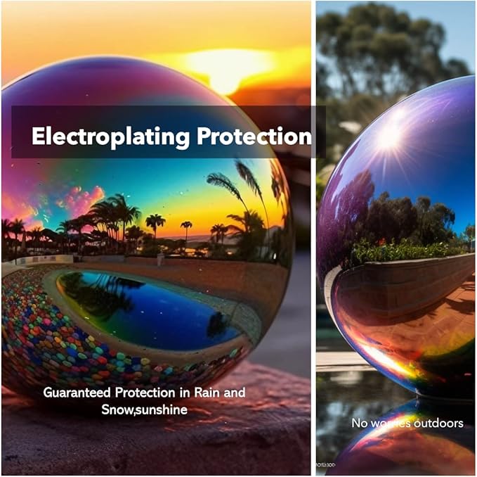 12 Inch Stainless Steel Gazing Globe,v2croft Hollow Ball Mirrored Surface Polished Shiny Sphere,Garden Stainless Steel Gazing Ball for Outdoor Lawn Pond Yard Ornament(rainbow)-BloomoryGarden