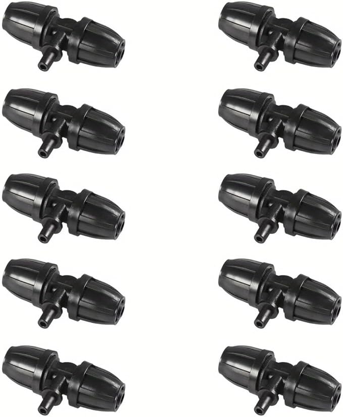 10PCS 5/16 Inch Irrigation Fittings For (5/16" ID X0.43-0.47" OD) Tubing- 1/4 inch Irrigation Tubing, Anti-Drop Locked Barbed Reducing Tee For Drip Hose (BLACK)-BloomoryGarden