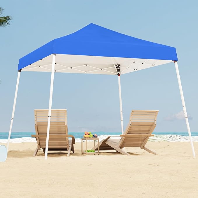 10x10 Pop Up Canopy, 300D Silver Coated Blue Fabric Outdoor Gazebo, Beach Tent Slant Legs with Storage Bag,Easy Up Sun Shade Shelter Tents with 8x8 Top Cover for Patio,Party-BloomoryGarden
