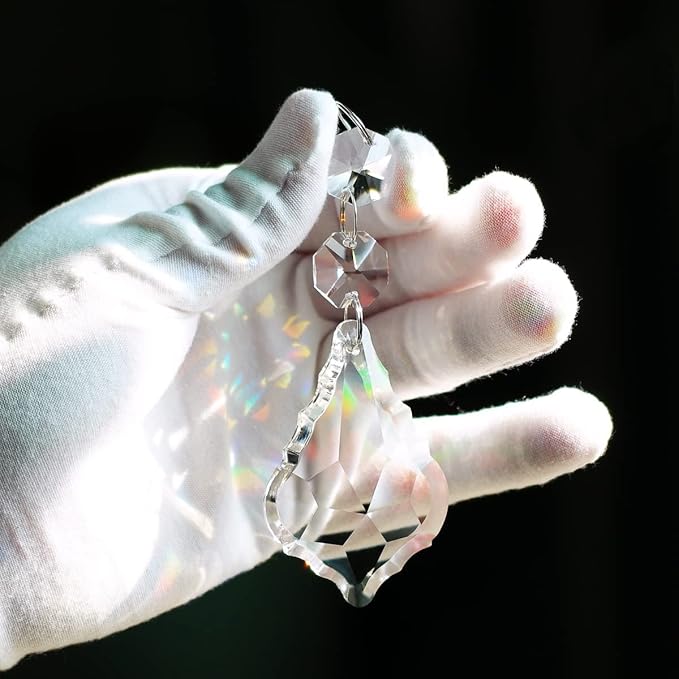 12pcs Maple Leaf Crystal Chandelier Prism Pendant Parts, 63mm Hanging Crystals Beads for Chandelier Wedding Decoration Clear-BloomoryGarden