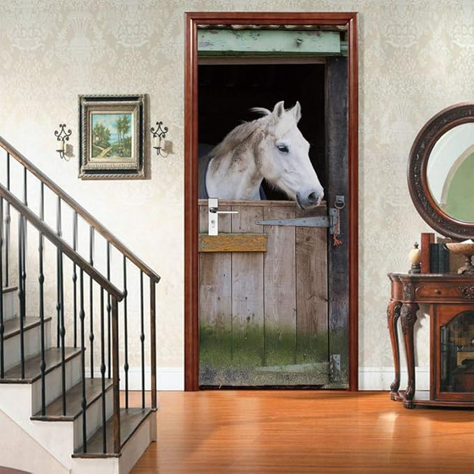 Horse 3D Door Stickers Murals - Peel & Stick - Waterproof & Washable - Matt Finish - Rustic Brown - Door & Wall - 33.9" x 78.7"