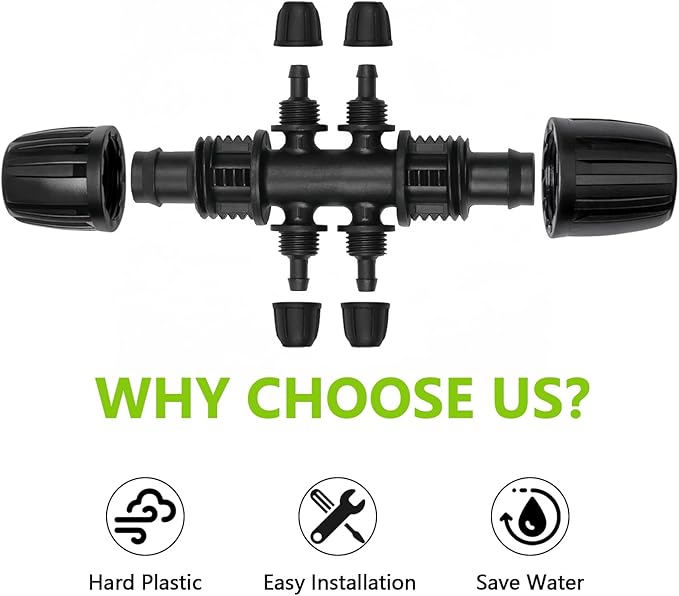 13 Pcs Drip Irrigation Fittings for 1/2 Inch Tubing (1/2" ID x 0.65" OD) to 1/4 Inch Irrigation Tubing, Locked Barbed 1/2" to 1/4" Reducing Tee Connector Drip Line Parts-BloomoryGarden