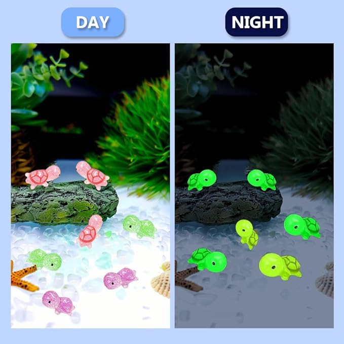 120PCS Glitter Mini Resin Turtles Sea Turtles Figurines Glow in The Dark, Cute Tiny Turtles Bulk for Cake Toppers Ocean Animal Theme Party Decor Garden Micro Landscape DIY (6 Colors)-BloomoryGarden