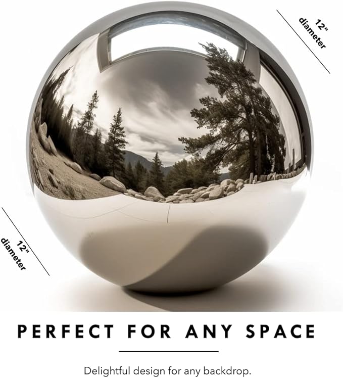 12 Inch Stainless Steel Gazing Globe,v2croft Hollow Ball Mirrored Surface Polished Shiny Sphere,Garden Stainless Steel Gazing Ball for Outdoor Lawn Pond Yard Ornament(Silver)-BloomoryGarden