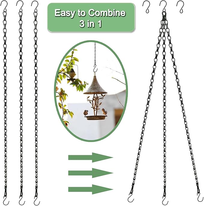 15 Pack 25" BLK Storagehook Black Hanging Chains with Hooks for Hanging Bird Feeders Planters Baskets Billboards Lanterns Wind Chimes Ornaments-BloomoryGarden