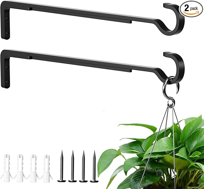 14.17 Inch Black Heavy Duty Outdoor Plant Hangers for Hanging Baskets, Iron Hanging Plant Brackets for Hanging Plants Outside, Metal Plant Hooks Plant Wall Hooks for Hanging Lantern (2 pcs)-BloomoryGarden