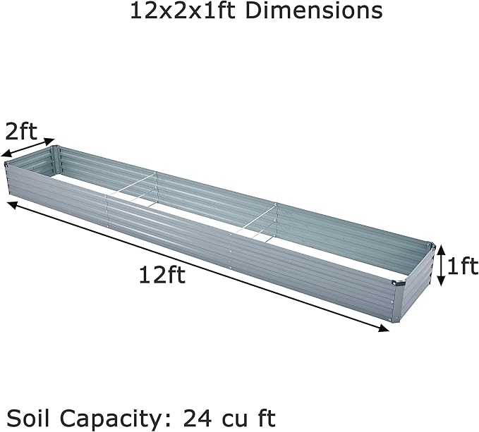12x2x1ft(2 Pack) Galvanized Raised Garden Bed,Outdoor Planter Box Metal Patio Kit Planting Bed for Vegetables Flowers Herb,Grey-BloomoryGarden