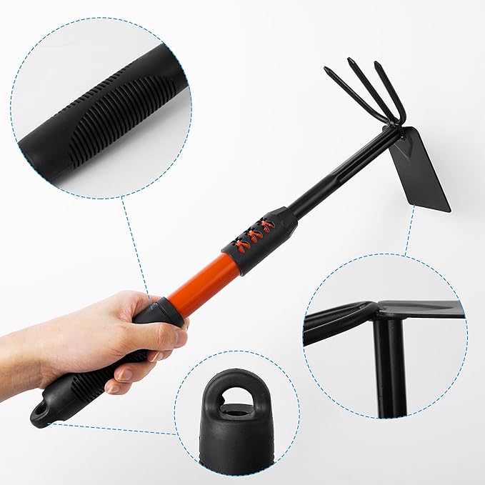 Luwint Gardening Tools Kit, Pack of 4 Garden Tool Set with Non-Slip Handle, Sturdy Classic Utility Tool Heavy Duty Steel Garden Tools with Long Ergonomic Handle for Maintaining Lawn Garden Vege-BloomoryGarden