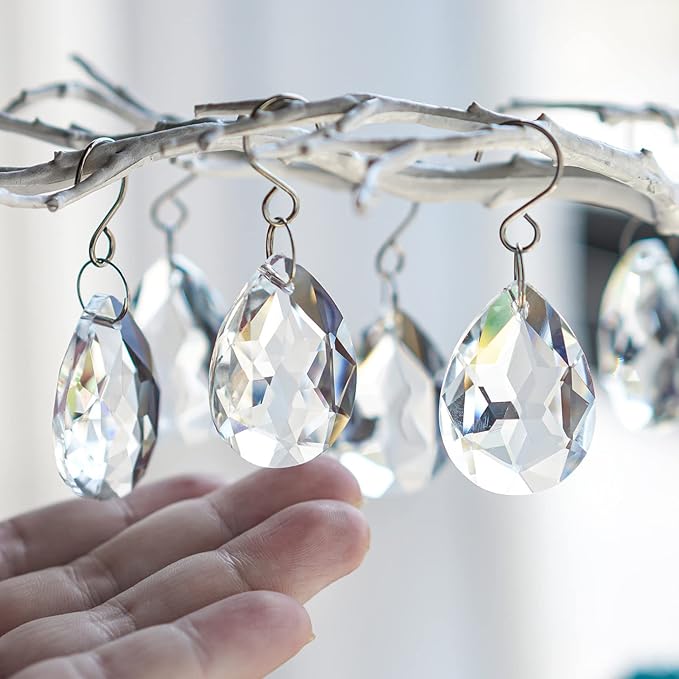 10pcs 38mm Clear Crystal Teardrops Chandelier Parts,Chandelier Crystal Prisms Pendants with Hook,Hanging Crystals for Lamp Window Christmas Tree Decoration Suncatcher-BloomoryGarden