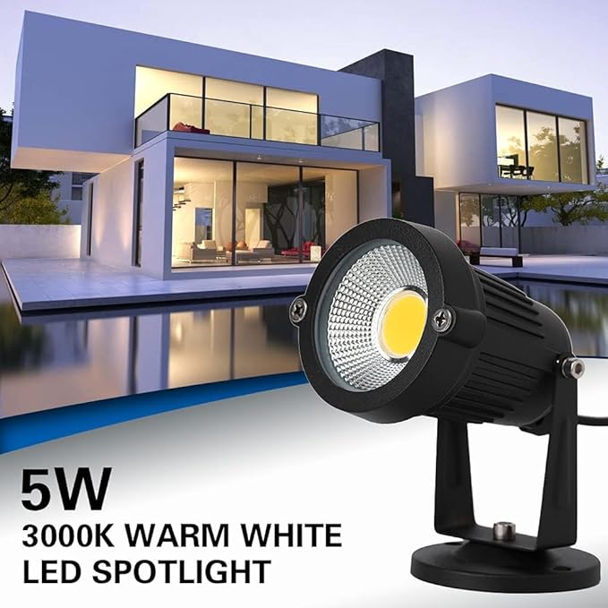 110V Landscape Spotlight,LED Landscape Lighting Outdoor for Flag Pole Light,IP65 Landscape Lights 3000k Garden Light 6FT Cord with US 3 Prong (Base,Stake Included) (5, Watts)-BloomoryGarden