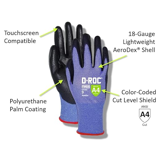 MAGID D-ROC ANSI A4 AeroDex Polyurethane Palm Coated Work Gloves, 12 Pairs, Size 7/Small, GPD482