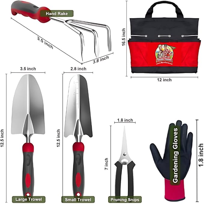 7pc Stainless Steel Heavy Duty Tool Set with Non-Slip Rubber Grip, Garden Gloves and Storage Tote Bag-BloomoryGarden