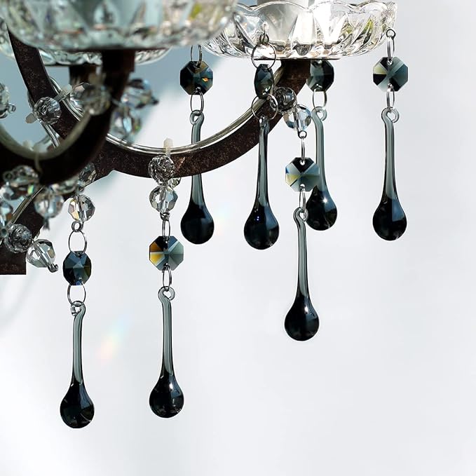12pcs Raindrop Crystal Chandelier Prisms Parts, 53mm Hanging Crystals Beads for Chandeliers, Home Decoration (Transparent Black)-BloomoryGarden