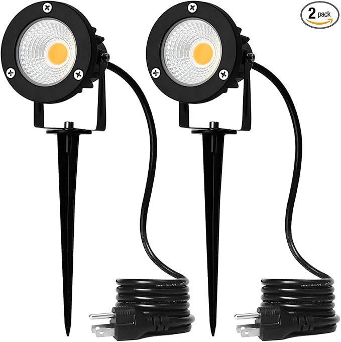 12W LED Landscape Spotlight,120V Landscape Lighting Outdoor for Mounted Flag Pole Light,IP65 Landscape Lights Warm White Garden Decorative Lamp 6FT Cord with US 3 Prong (Base,Stake Included)-BloomoryGarden