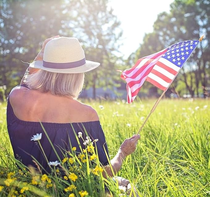 100 Pcs 12x18 Inch American Flags on Stick, American Flags, USA Stick Flag with Handheld and Grounded Multi-Purpose Flagpole, Design for Memorial Day, 4th of July, Veterans Day-BloomoryGarden