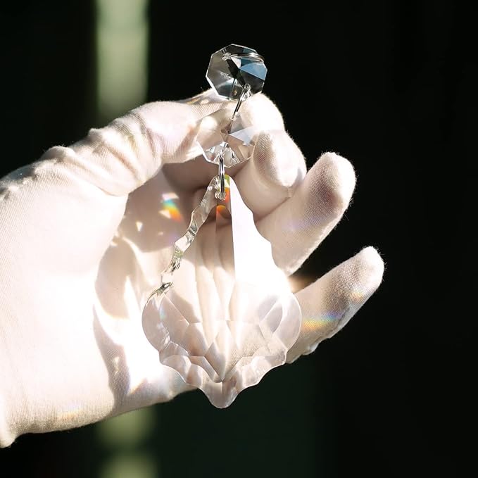 12pcs Crystal Chandelier Maple Leaf Prism Pendant Parts, 76mm Hanging Crystals Beads for Chandelier Wedding Decoration Clear-BloomoryGarden