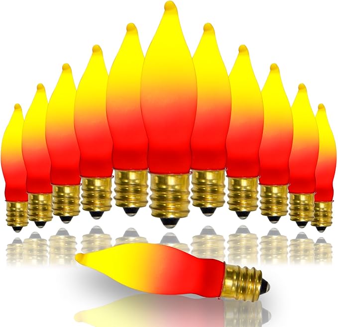 12 Pack C7 Replacement Bulbs E12 Candelabra Bulb - Red Yellow Incandescent Light Bulbs, Perfect as Halloween Christmas Light Bulbs, Candle Light Bulbs, 7 Watt, E12 Base-BloomoryGarden