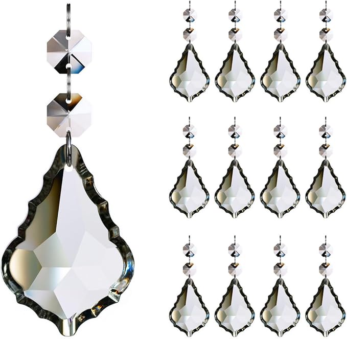 12pcs Crystal Chandelier Maple Leaf Prism Pendant Parts, 76mm Hanging Crystals Beads for Chandelier Wedding Decoration Clear-BloomoryGarden