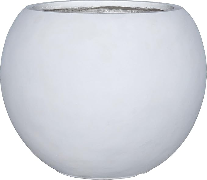 13.5 H x 17" Dia (12" Pot Opening) Round Fiberstone Planter with Drainage Hole, White, Indoor/Outdoor Large Plant Pot for Home Patio Garden, Ideal for Large Plants-BloomoryGarden