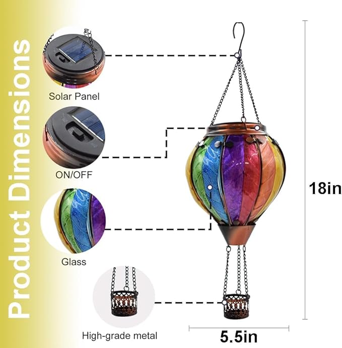 Hot Air Balloon Solar Lantern with Flickering Flame Outdoor Waterproof Decorative Hanging Light for Garden Patio Yard and Party Decor