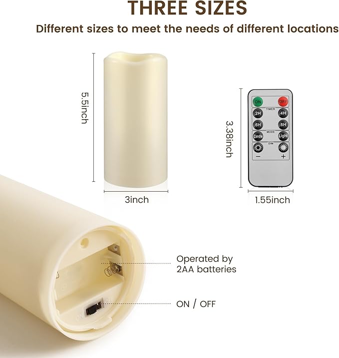 15Pack Waterproof Flameless Remote Control Candles (D3''*H5.5'') Battery Operated Flickering LED Pillar Candle,plastic with 10-Key 24Hours Timer for Outdoor/Indoor Party Garden Lanterns Porch Ivory-BloomoryGarden