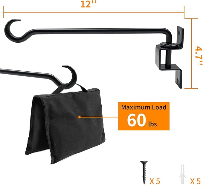 12 inch 2 Pack Swivel Plant Hangers Outdoor Heavy Duty - Black Iron Plant Hanging Hook Bracket for Flowers Baskets Pots Bird Feeder Lanterns Wind Chimes-BloomoryGarden