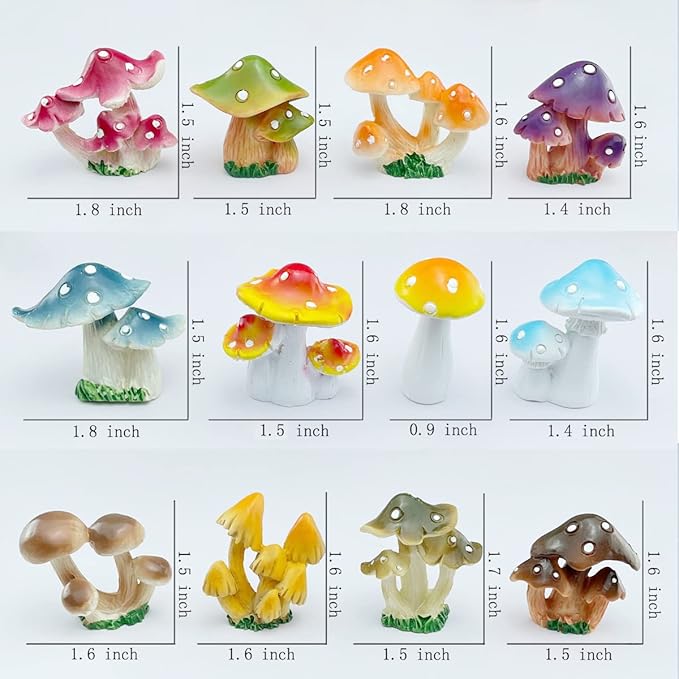 12 Pcs 1.5 to 1.8 Inch Resin Mushroom,Cute Mushrooms Fairy Garden Mushrooms Ornaments for Outdoor Decoration,Home Décor,Cake Decoration,DIY Bonsai Craft …-BloomoryGarden