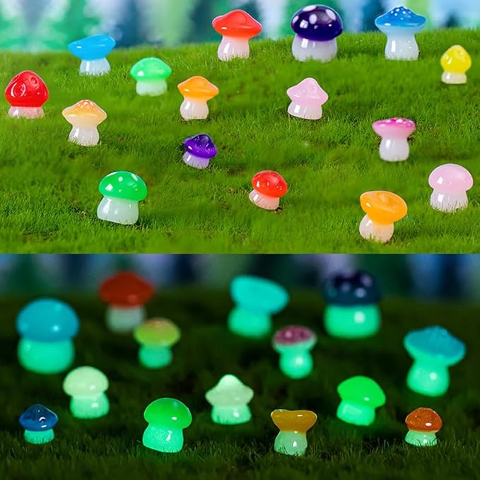 150 Pcs 18 Styles Mini Resin Luminous Mushrooms, Glow in The Dark Little Resin Mushroom for Garden Landscape Bonsai Craft Ornament-BloomoryGarden