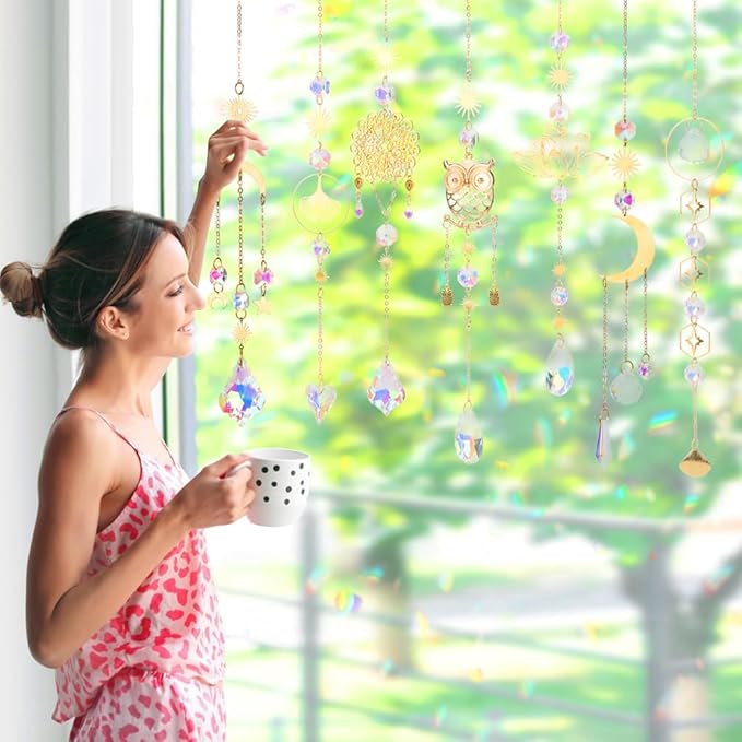 16 pcs Crystal Suncatcher, Colorful Suncatchers Sun Catchers Indoor Window Hanging Ornaments for Home Garden Ceiling Christmas Party Wedding Indoor Outdoor Decoration Prism Rainbow Maker-BloomoryGarden