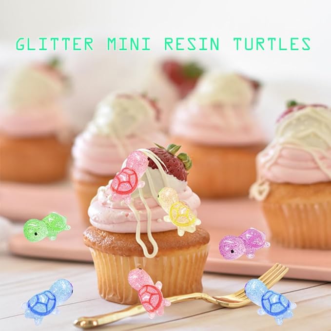 120PCS Glitter Mini Resin Turtles Sea Turtles Figurines Glow in The Dark, Cute Tiny Turtles Bulk for Cake Toppers Ocean Animal Theme Party Decor Garden Micro Landscape DIY (6 Colors)-BloomoryGarden