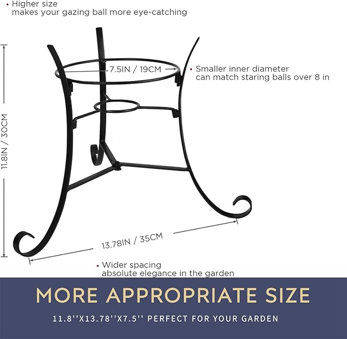 12" Tall Iron Gazing Ball Stand, Classic Stylelish Garden Hardware Metal holder for 8/10/12-Inch, Strong and Durable handmade Gazing Globe Display Stand Decoration for Outdoor, Home, Yards-BloomoryGarden