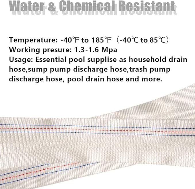 1" 30M-98FT Lay-Flat Hose Water Pool Cleaning Belt Discharge Pump Hose With Aluminum Clamps Fittings Fire Hose Length Connection Pump Hose for House,Garden,Irrigation, Water pumping hose Firehose-BloomoryGarden