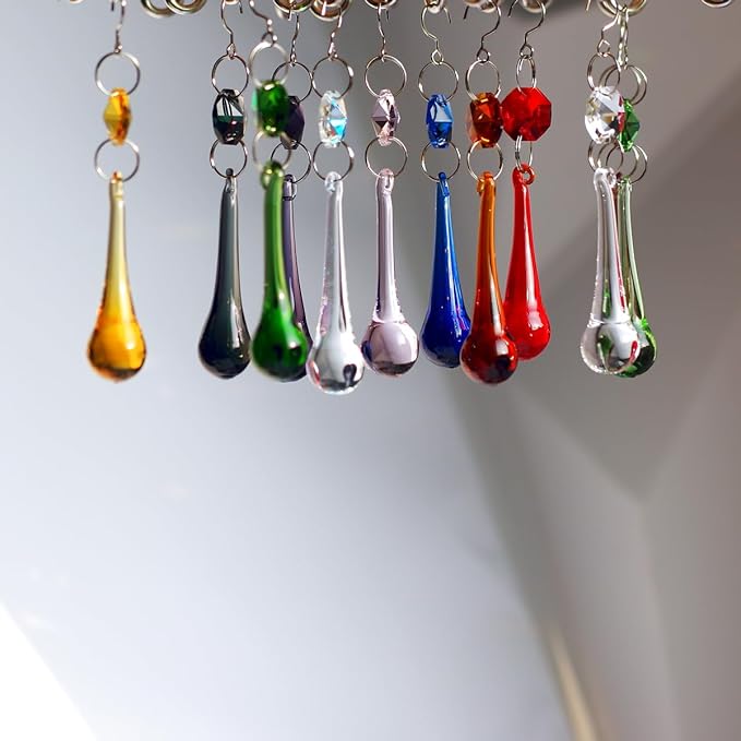 12pcs Raindrop Crystal Chandelier Prisms Parts, Colored 53mm Hanging Crystals Beads for Window, Home Decoration (Multi Color)-BloomoryGarden