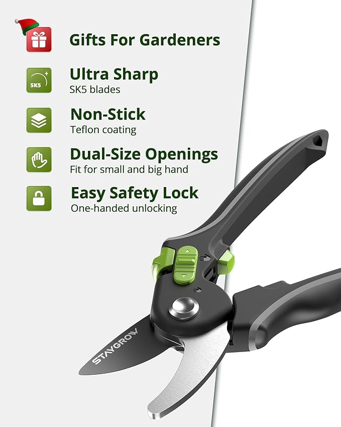 Garden Shears Set: 8.5" Bypass Pruning Shears & 6.5" Straight Trimming Scissors, Ultra-Sharp Garden Scissors with Stainless Steel Blades, Safety Lock, Gardening Gifts for Women Men, 2 Pack-BloomoryGarden