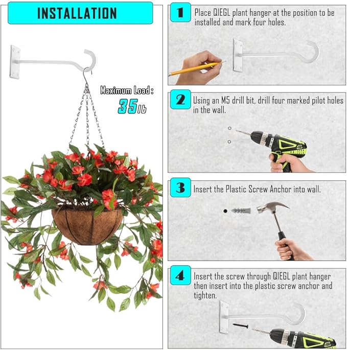 10inch Heavy Duty Plant Hangers Outdoor or Indoor Bird Feeder Hanger Shepherd Hooks 2pcs White Metal Wall Hook for Hanging Plant Bracket, Lantern, Flower Basket, Wind Chimes-BloomoryGarden
