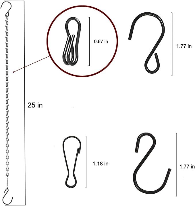 15 Pack 25" BLK Storagehook Black Hanging Chains with Hooks for Hanging Bird Feeders Planters Baskets Billboards Lanterns Wind Chimes Ornaments-BloomoryGarden