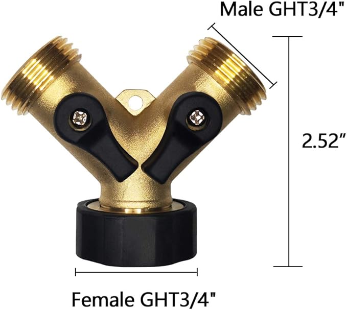 HQMPC Hose Splitter Garden Hose Y Valve 2 Way Valve Brass Y Valve Water Outdoor Garden Hose Adapter 2 Way Y Valve Y Hose Adapter Garden Faucet Y Valve +3/4" GHT Thread Extra 4 Presure washers