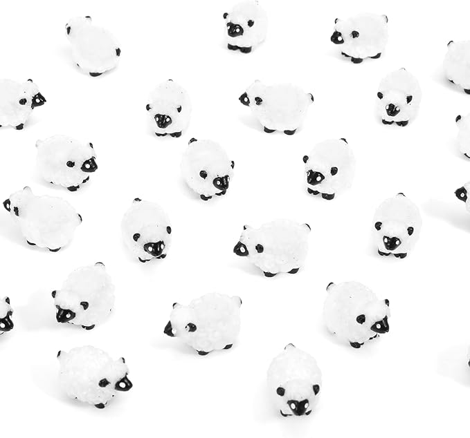 100Pcs Mini White Sheep Miniature Resin Sheep Figurines Cute Little Figurines Fairy Outdoor Moss Ornaments Landscape Figurines Garden DIY Ornament Accessories for Indoor Outdoor-BloomoryGarden