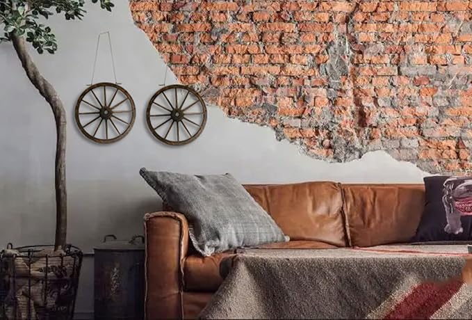 (2 Pieces) 12" Wood Carved Wheel Decor, Western Style Decorative Wagon Wheels for Modern Vintage Home Decor, Suitable for Farmhouse, Living Room, Bookcase, Bar, Garage, Coffee Shop, Studio Decor-BloomoryGarden