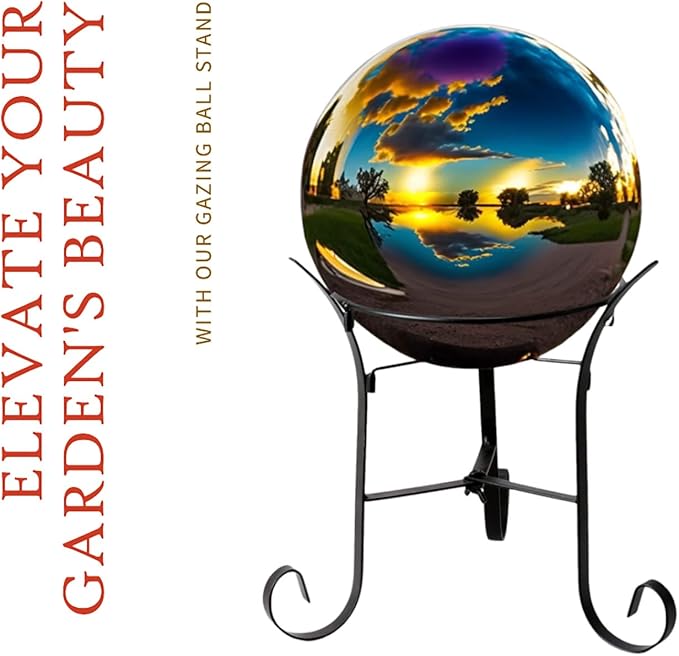 12" Tall Iron Gazing Ball Stand, Classic Stylelish Garden Hardware Metal holder for 8/10/12-Inch, Strong and Durable handmade Gazing Globe Display Stand Decoration for Outdoor, Home, Yards-BloomoryGarden