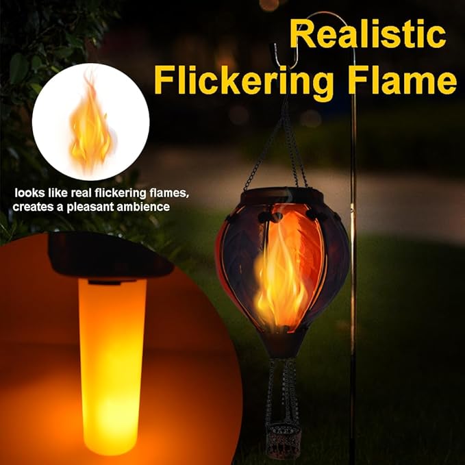 Hot Air Balloon Solar Lantern with Flickering Flame Hanging Solar Lanterns Outdoor Lights Waterproof Lanterns Decorative Garden Patio Yard Party Decor Wavy-Colorful + Blue