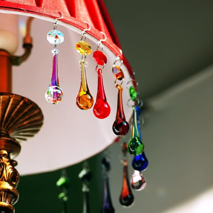12pcs Raindrop Crystal Chandelier Prisms Parts, Colored 53mm Hanging Crystals Beads for Window, Home Decoration (Multi Color)-BloomoryGarden